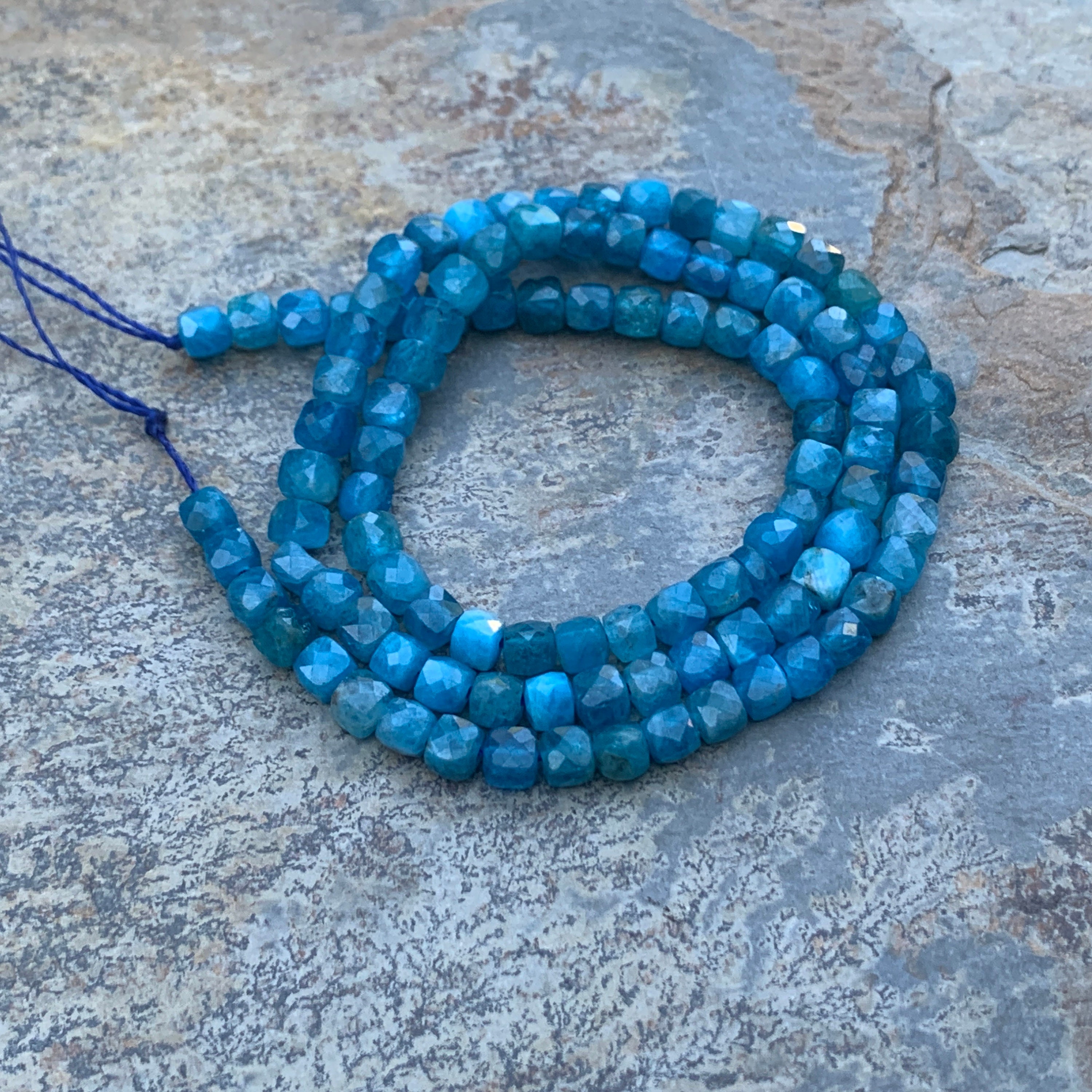 Neon Apatite Cube Beads, 4mm, 15.5 Inch Strand