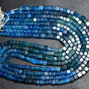 Neon Apatite Cube Beads - 16 inches - Beautiful Natural  SmoothApatite Cube - Size is 3.5 - 4 mm #2419