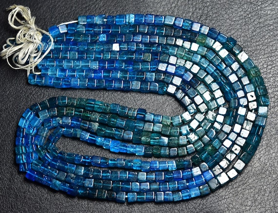 Neon Apatite Cube Beads - 16 Inches - Beautiful Natural Smoothapatite Cube - Size Is 3.5 - 4 Mm #2419