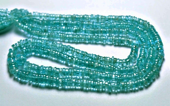 Neon Apatite Heishi Beads - 16 Inches, Natural Most Beautiful Seafoam Apatite Smooth Heishi,size Is 4 - 6mm #1231