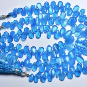 Neon Apatite Teardrop Beads - 7 inches -  High Quality Natural Smooth Neon Electric Blue Apatite Pear Briolettes - Size is 4x7-5x9 mm #1969