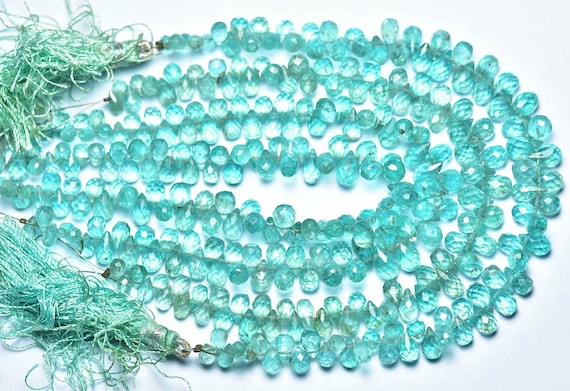 Neon Apatite Teardrop Beads - 7 Inches - Natural Smooth Faceted Apatite Tear Drop Briolettes - Size Is 3x5 - 5x7.5 Mm #2449