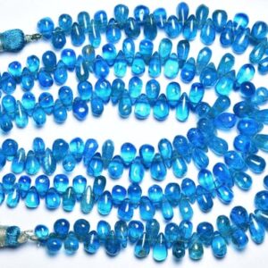 Neon Apatite Teardrop Beads - 7 inches - Beautiful Natural Vivid Blue Apatite Smooth Teardrop Briolettes - Size is 4x5-5x8 mm #1585