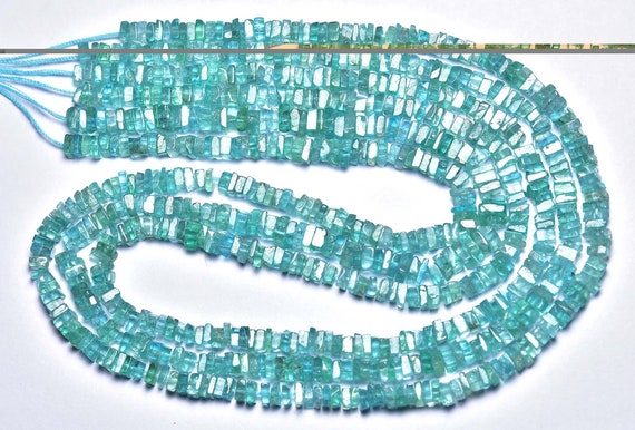 Paraiba Color Apatite Square Heishi Beads - 16 Inches - Natural Neon Blue Apatite Smooth Square Heishi Strand - Size Is 4 Mm #2097