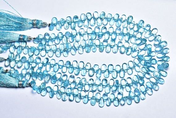 Apatite Pear Beads - 9 Inches - Natural Super Quality Apatite Smooth Pear Briolette - Size Is 6x4 - 4x7mm #553