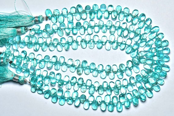 Apatite Pear Beads - 9 Inches - Natural Super Quality Apatite Smooth Pear Briolette - Size Is 4x6 - 5x7 Mm #530