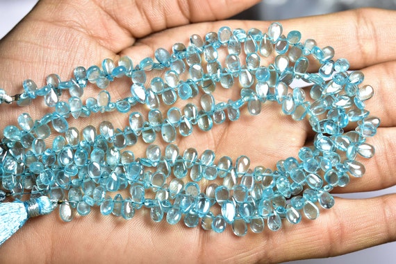 Apatite Pear Beads - 9 Inches - Natural Super Quality Apatite Smooth Pear Briolette,size Is 4x6 - 4.5x7 Mm #568