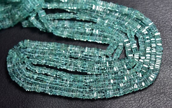 Superb Quality Seafoam Apatite Square Heishi Beads - 16 Inches- Natural Beautiful Blue Apatite Smooth Square Heishi Size Is 3 - 3.5 Mm #2417