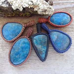 Blue Apatite Necklace, Calming Peaceful Stones, February March Birthstone, Blue Stone Macrame Pendant, Gift For Wife, Mom, Sister