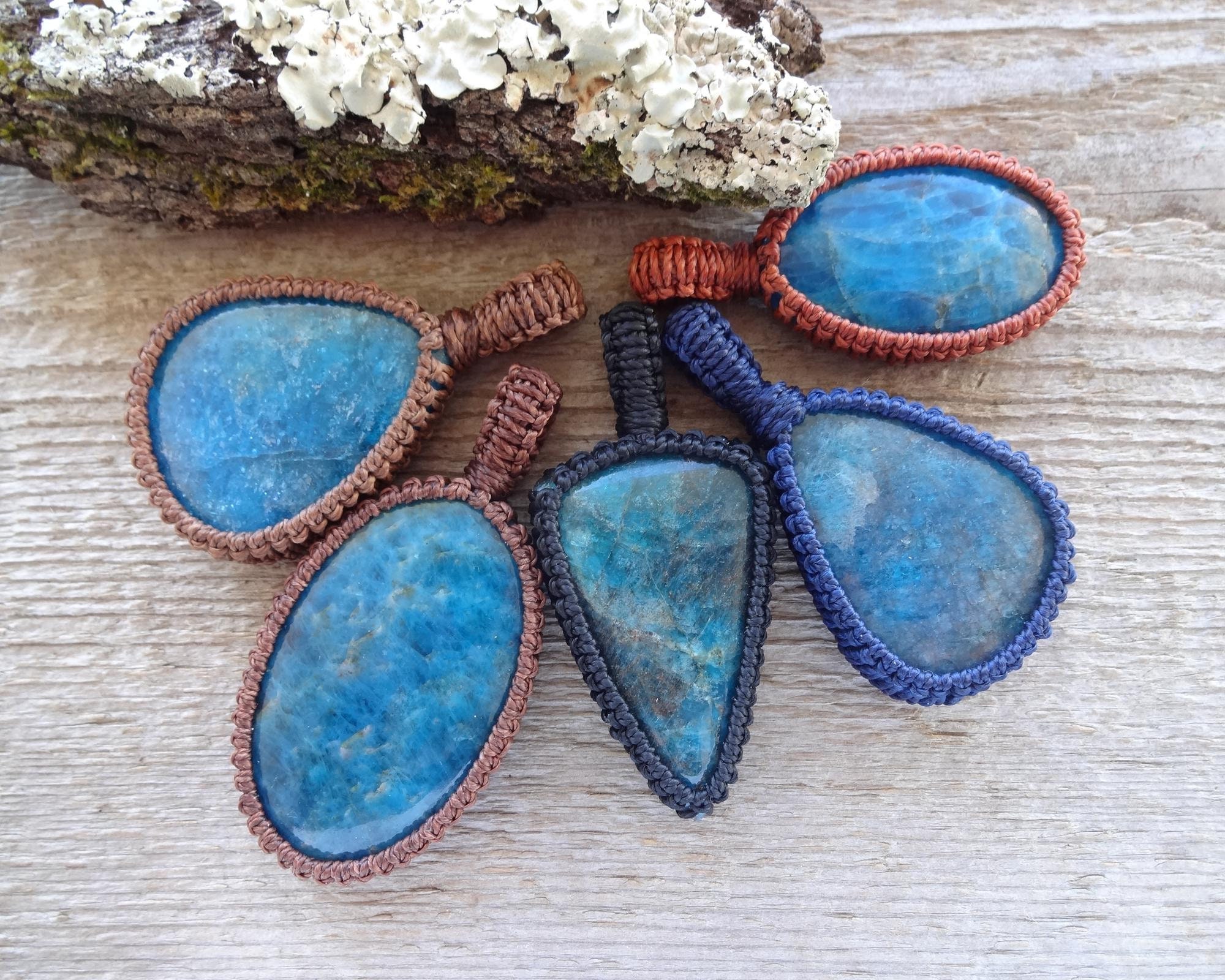 Blue Apatite Necklace, Calming Peaceful Stones, February March Birthstone, Blue Stone Macrame Pendant, Gift For Wife, Mom, Sister Blue Apatite Necklace, Calming Peaceful Stones, February March Birthstone, Blue Stone Macrame Pendant, Gift For Wife, Mom, Sister