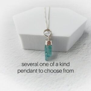 Blue Apatite Necklace Sterling Silver • Blue Apatite Point Pendant • Sterling Raw Apatite Necklace • Gift For Her, Blue Gemstone Necklace
