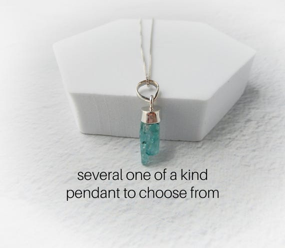 Blue Apatite Necklace Sterling Silver • Blue Apatite Point Pendant • Sterling Raw Apatite Necklace • Gift For Her, Blue Gemstone Necklace