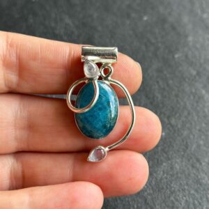 Blue Apatite Sterling Silver Pendant: Natural Gemstone Necklace