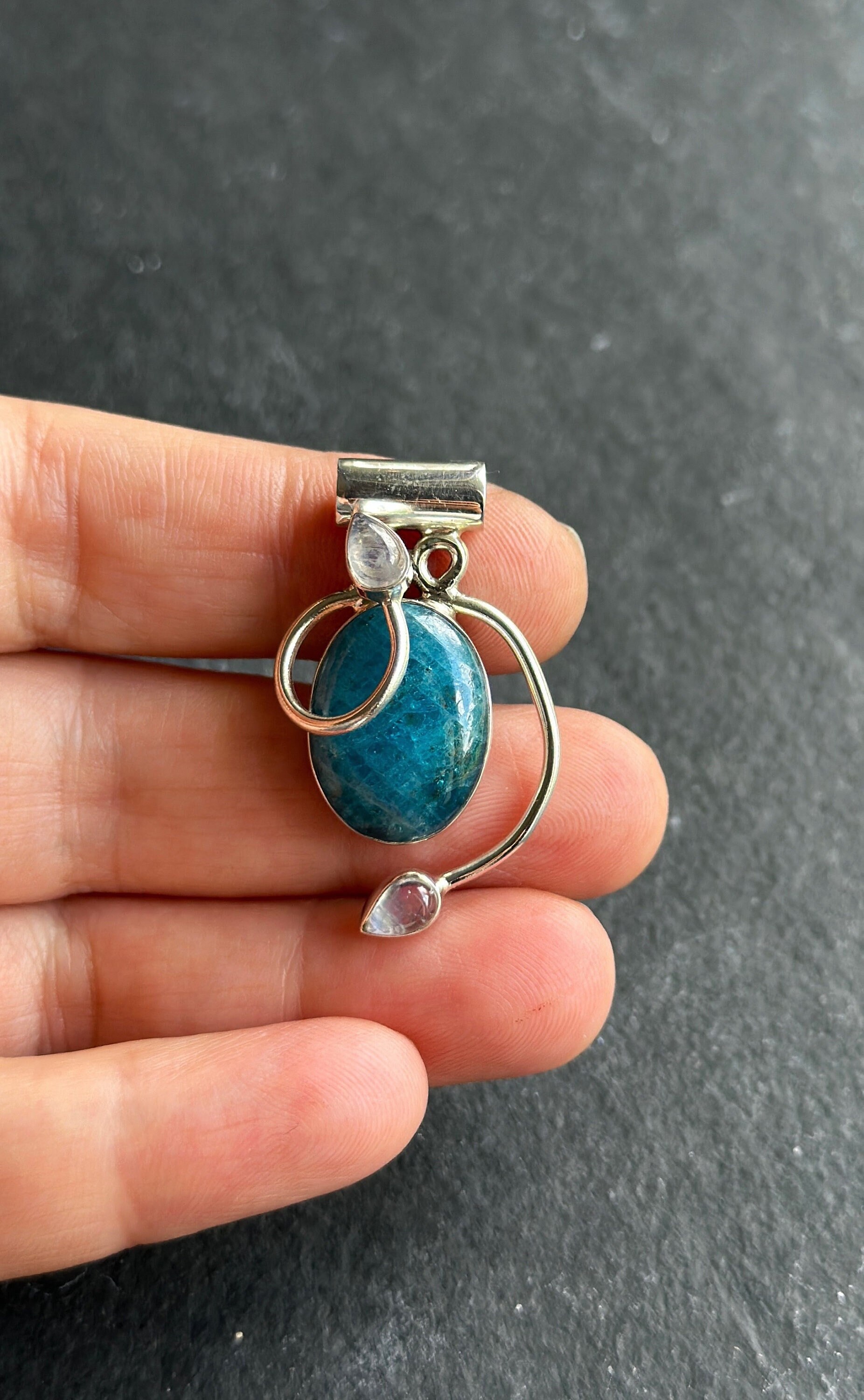 Blue Apatite Sterling Silver Pendant: Natural Gemstone Necklace