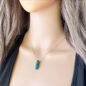 Dainty Apatite Necklace Sterling Silver, Handmade Blue Crystal Gemstone Pendant Gold Double Point Stone Necklace, X Small Apatite Jewelry