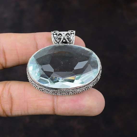 Faceted Apatite 925 Sterling Silver Pendant: Handmade Vintage Jewelry