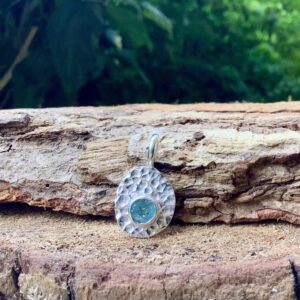 Apatite Gemstone Sterling Silver Pendant, Hammered Finish