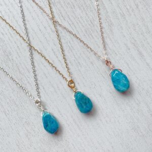 Genuine Apatite Crystal Necklace Sterling Silver, Handmade Blue Gemstone Pendant Gold, Raw Apatite Jewelry, Crystal Healing Necklace For Her