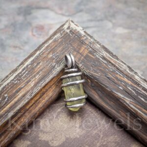Golden Yellow Apatite Crystal Oxidized Sterling Silver Wire Wrapped Pendant Charm