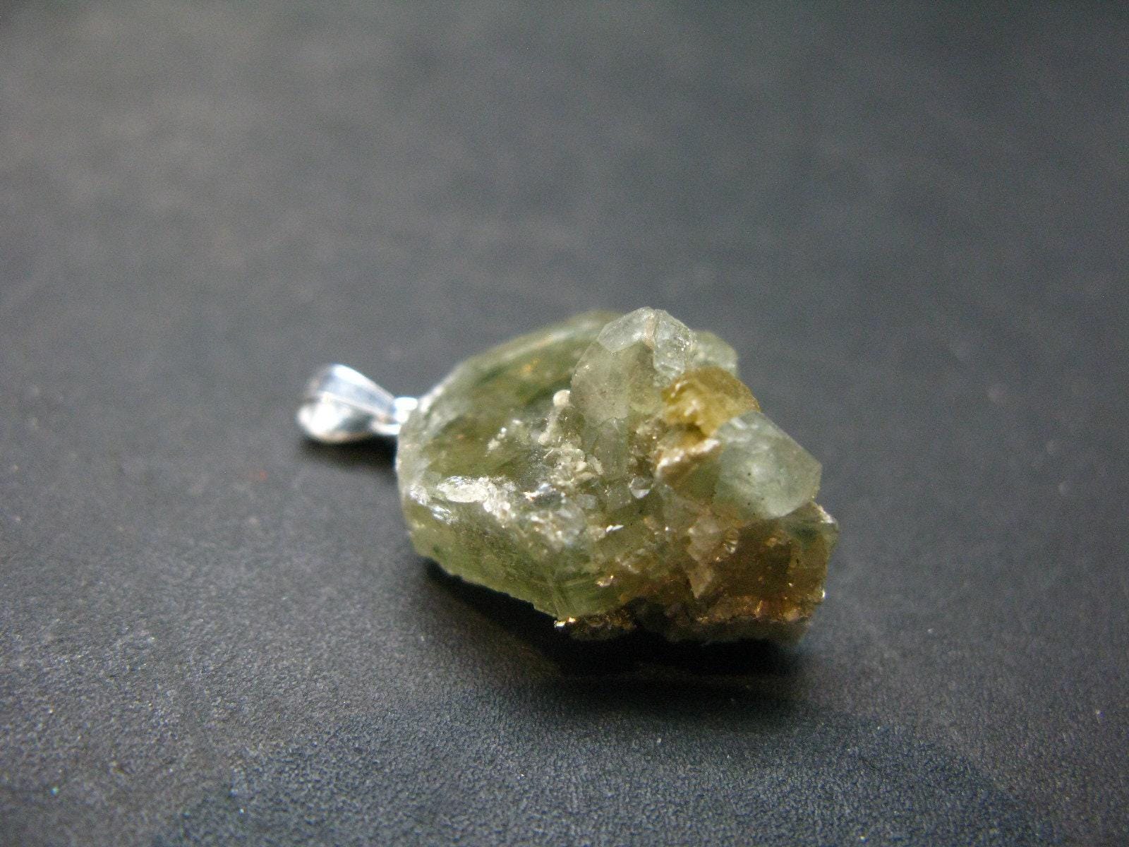 Green Apatite Crystal Silver Pendant From Portugal - 1.1" - 4.32 Grams Green Apatite Crystal Silver Pendant From Portugal - 1.1" - 4.32 Grams