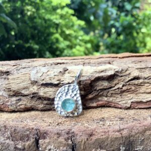 Hammered Sterling Silver Apatite Pendant: Freeform Blue Gemstone Charm