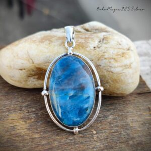 Handmade Blue Apatite 925 Silver Pendant: Boho Gemstone Necklace
