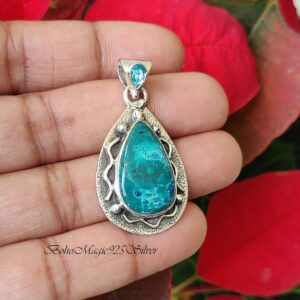 Handmade Blue Apatite Teardrop Pendant: 925 Sterling Silver