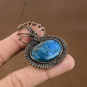 Handmade Copper Wire Wrapped Neon Apatite Gemstone Pendant