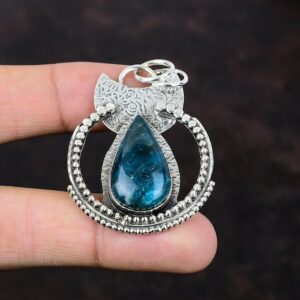 Handmade Neon Apatite Pendant: 925 Sterling Silver Boho Jewelry