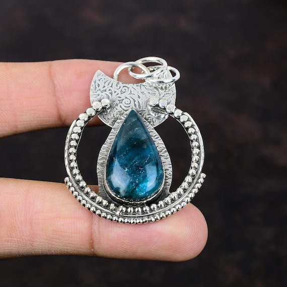 Handmade Neon Apatite Pendant: 925 Sterling Silver Boho Jewelry Handmade Neon Apatite Pendant: 925 Sterling Silver Boho Jewelry