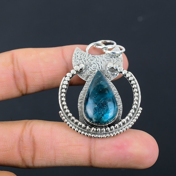 Handmade Neon Apatite Pendant: 925 Sterling Silver Gemstone Jewelry