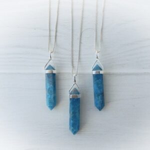 Apatite Necklace, Silver Blue Apatite Pendant, Sterling Gemstone Point, Healing Crystal Necklace, Layering Necklace, Gemstone Appeal, GSA