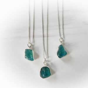 Apatite Necklace Sterling Silver • Natural Raw Apatite Crystal Pendant • Healing Crystals • Gift For Crystal Lover • Aqua Stone Pendant