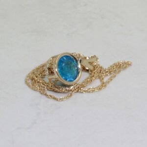 Neon Blue Apatite Pendant (Genuine Natural Apatite), 6mm x 0.81 Carat, Round Cut, 14 Karat Solid Gold Apatite Necklace inc. Solid Gold Chain