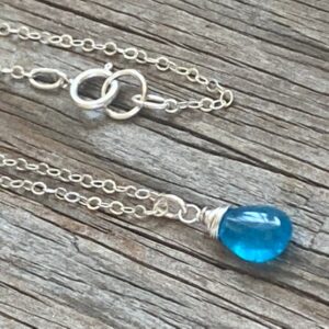 Neon Blue Apatite Pendant Necklace. Sterling Silver, Gemstone Teardrop. Bridal Jewelry. Dainty Necklace