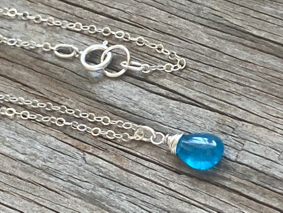 Neon Blue Apatite Pendant Necklace. Sterling Silver, Gemstone Teardrop. Bridal Jewelry. Dainty Necklace Neon Blue Apatite Pendant Necklace. Sterling Silver, Gemstone Teardrop. Bridal Jewelry. Dainty Necklace