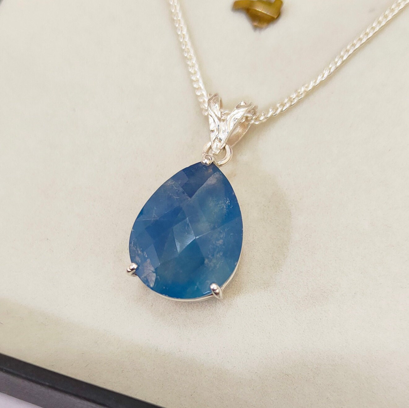 Neon Apatite Pendant, Neon Apatite Necklace, 925 Sterling Silver Necklace, Pear Neon Apatite Pendant, Checkerboard Neon Apatite Pendant