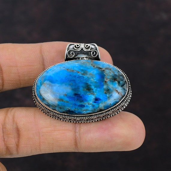Neon Apatite Sterling Silver Pendant: Handmade Vintage Jewelry