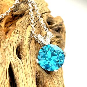 Paraiba Blue Necklace, Sterling Silver Pendant, Custom Faceted Apatite Cubic Zirconia  Gemstone, Adjustable 925 Silver Rollo Chain