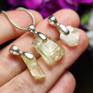 Raw Golden Apatite Sterling Silver Pendant: Yellow Crystal Jewelry