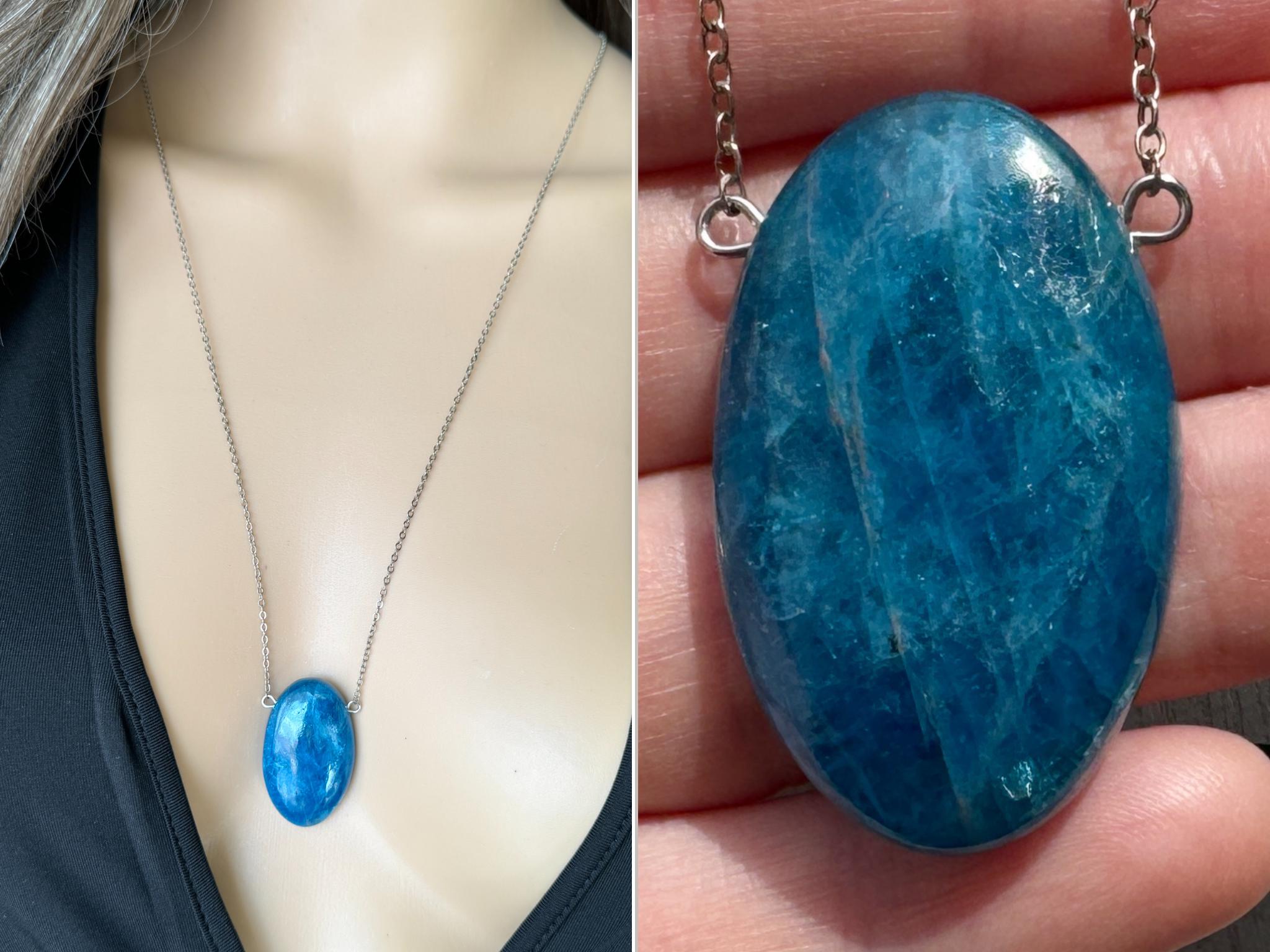 Raw Apatite Necklace Blue Apatite Crystal Pendant, Big Blue Stone Necklace Silver, Apatite Jewelry, Blue Gemstone Necklace, This Exact Stone