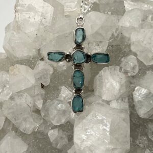 Rough Neon Blue Apatite Cross Pendant