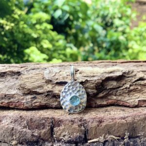 Apatite Silver Pendant: Hammered Solid Silver Charm