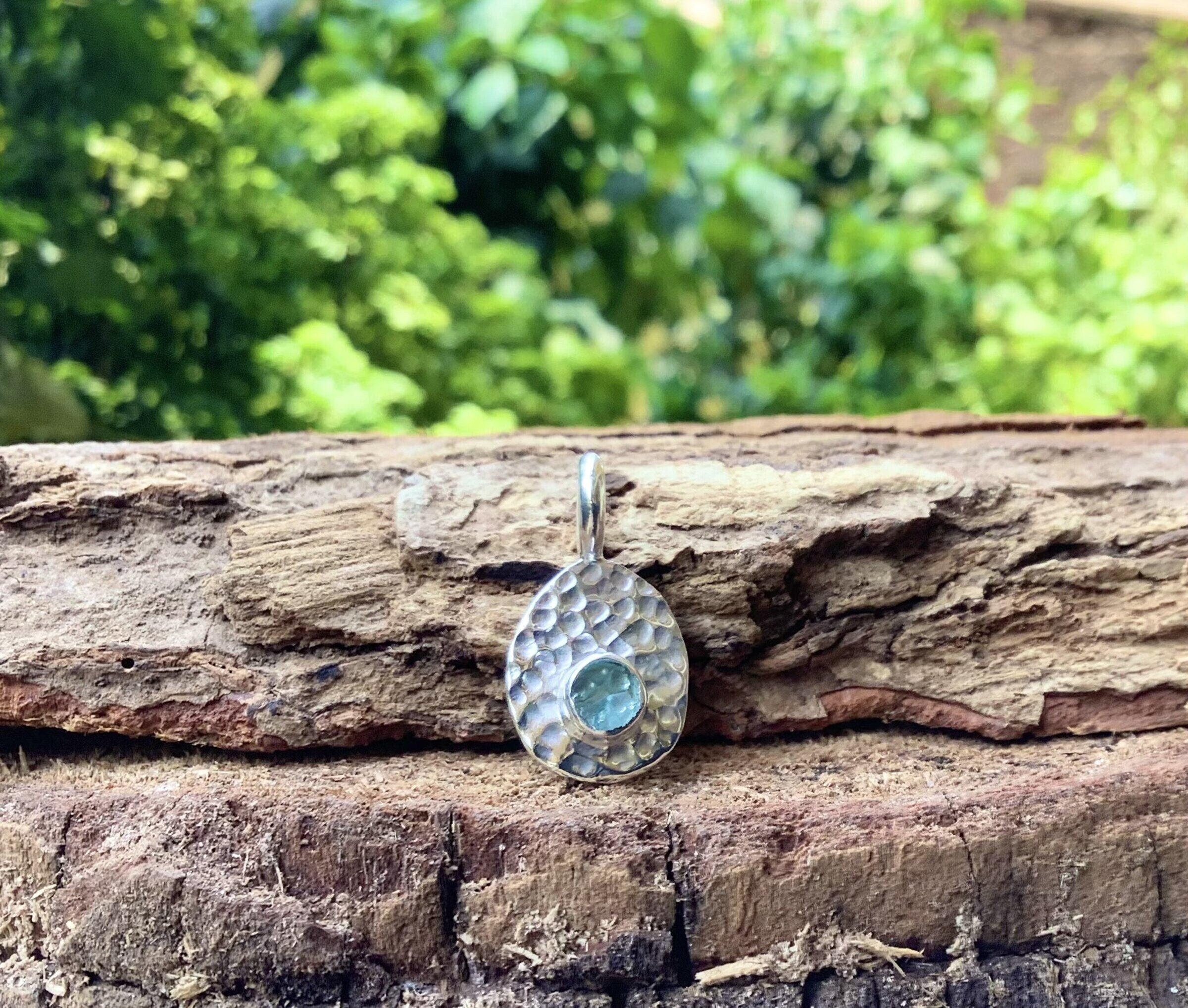 Apatite Silver Pendant: Hammered Solid Silver Charm