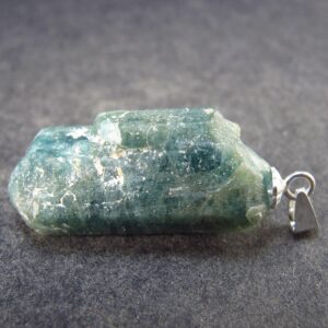 Unpolished Terminated Neon Blue Apatite Silver Pendant From Brazil - 1.3" - 4.93 Grams