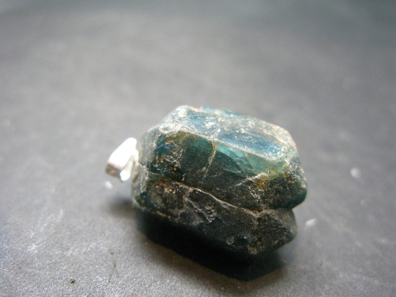 Unpolished Terminated Neon Blue Apatite Silver Pendant From Brazil - 2.6" - 10.49 Grams Unpolished Terminated Neon Blue Apatite Silver Pendant From Brazil - 2.6" - 10.49 Grams