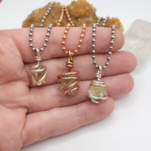 Yellow Apatite Necklace, Wire Wrapped Yellow Apatite Pendant, Crystal Healing Jewelry, Raw Crystal Necklace