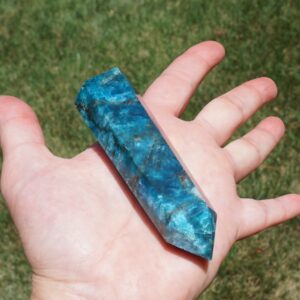 Blue Apatite Stone Wand Crystal Tower - 3.5" x 1" x 7/8" - 3.8 Ounce - Calming Healing