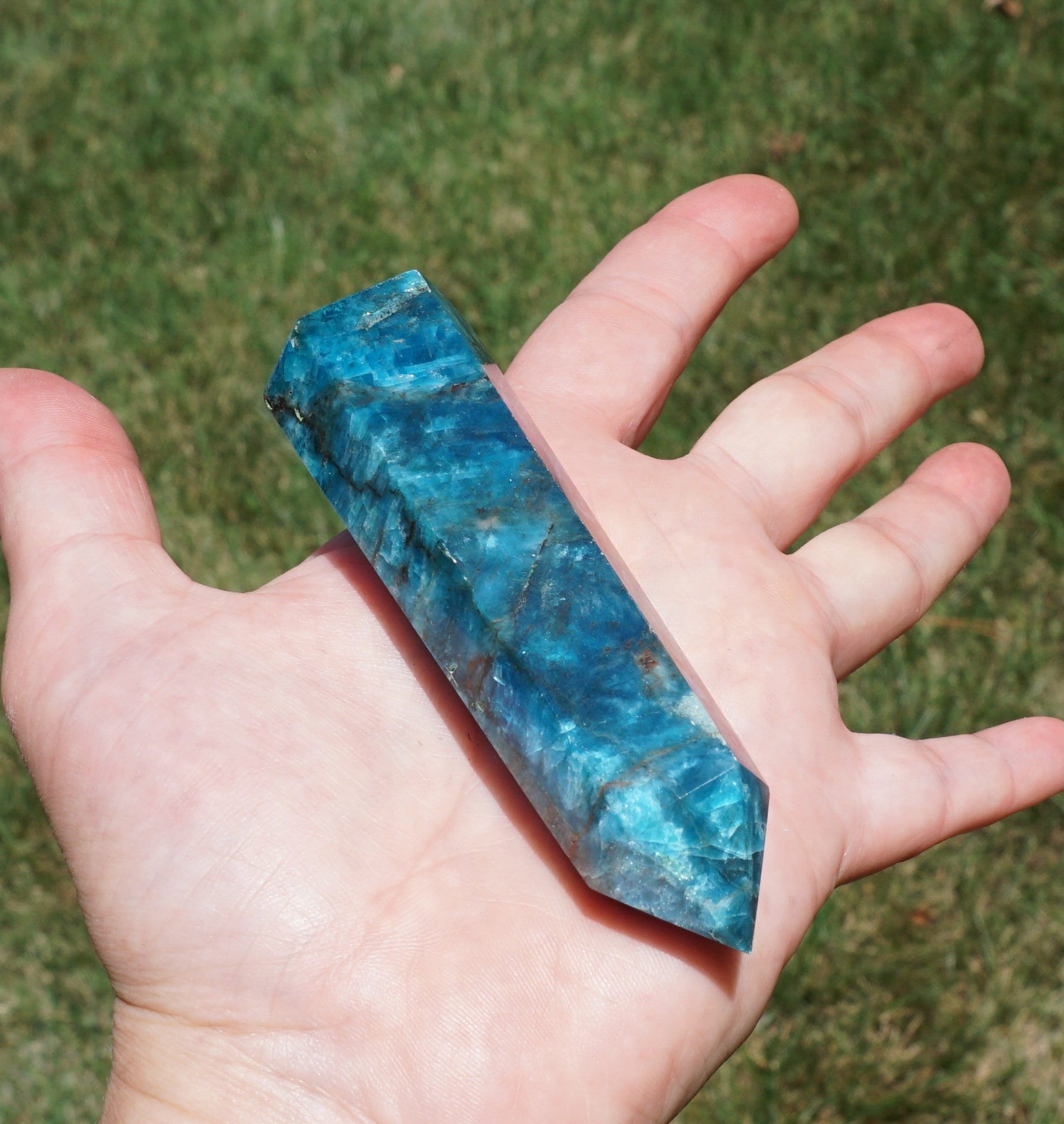 Blue Apatite Stone Wand Crystal Tower - 3.5" X 1" X 7/8" - 3.8 Ounce - Calming Healing