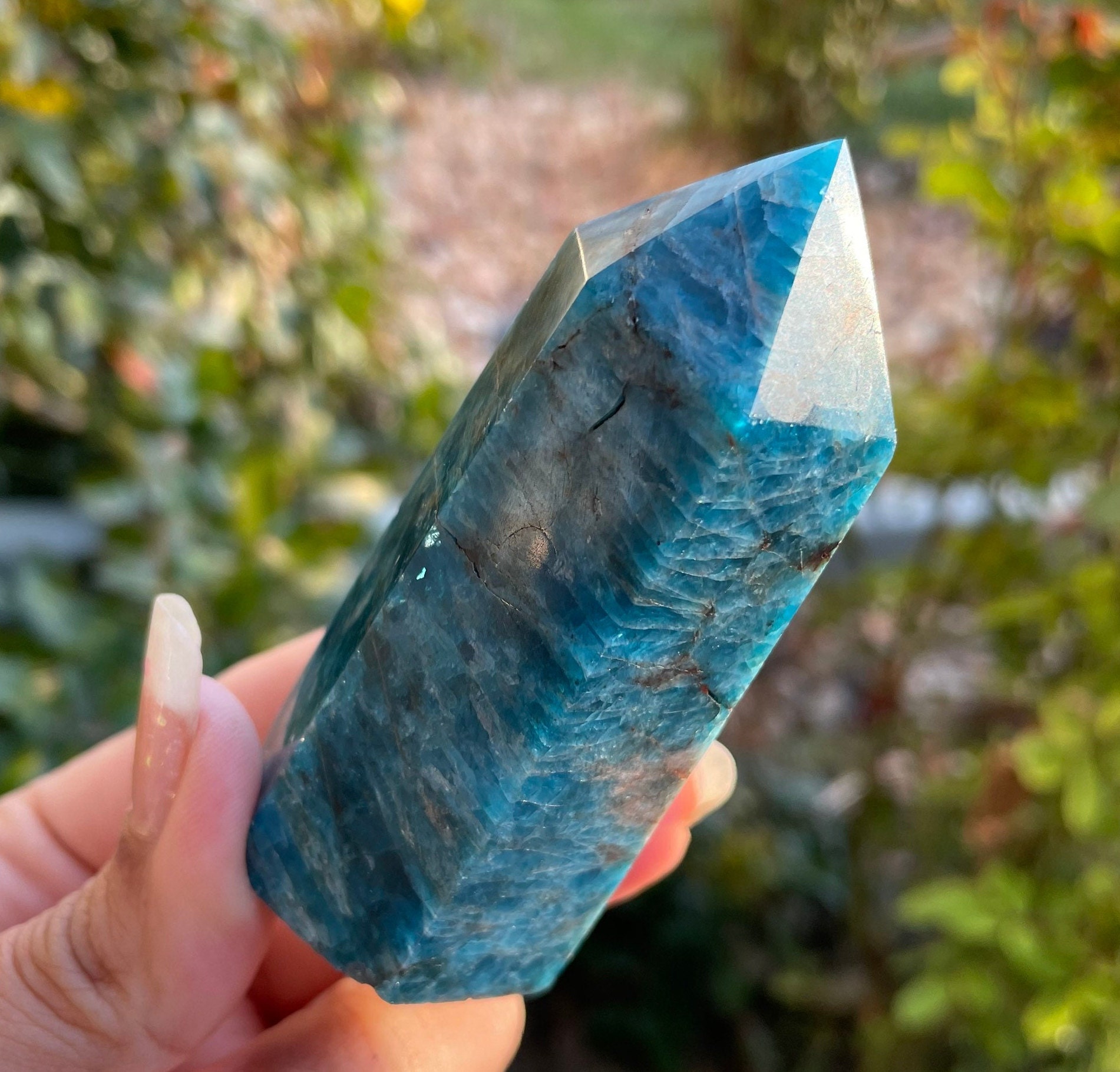 Dark Blue Apatite Crystal Tower: Polished Point (157.2g) Dark Blue Apatite Crystal Tower: Polished Point (157.2g)